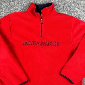 Nautica Jeans Co Fleece Mens XXL Red Quarter Zip Pullover Vintage 90s Y2K